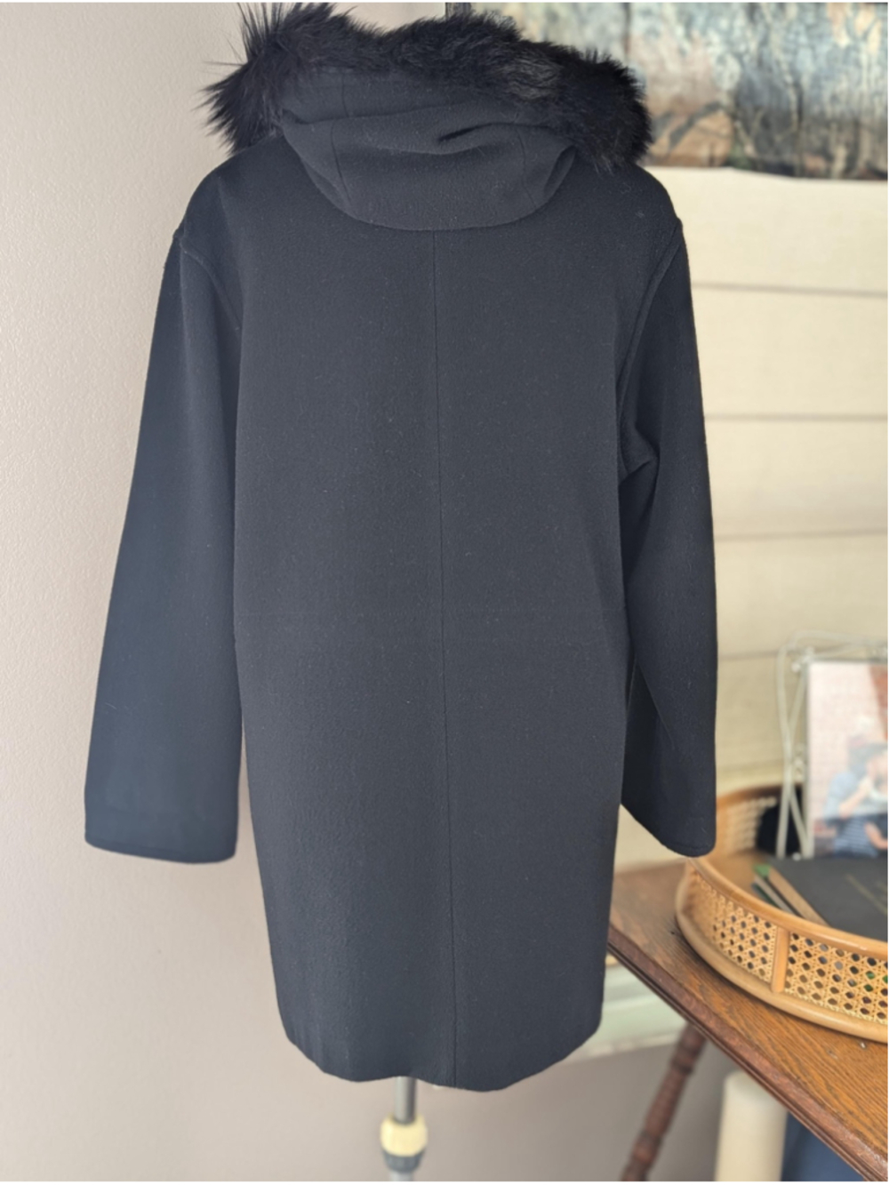 Vintage Forecaster Black Wool Coat – Faux Fur Hood – Double Breasted – Women’s W - Picture 4 of 16